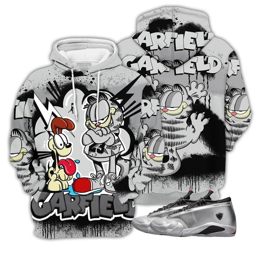Funny Garfield Odie Sneaker Shirt Match 14 Low Metallic Silver, Jordan 14 Metallic Silver Hoodie Sweatshirt Tee All Over Print MKO Shirt