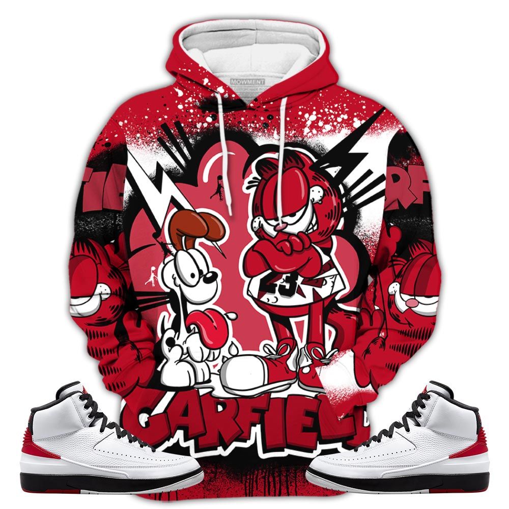 Funny Garfield Odie Sneaker Shirt Match 2 Chicago Varsity Red, Jordan Retro 2 Chicago Hoodie Sweatshirt Tee All Over Print MKO Shirt