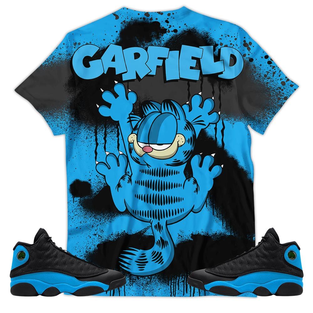 Funny Garfield Odie Sneaker Shirt Match Black University Blue 13S, Jordan 13 Black University Blue 2022 Hoodie Sweatshirt Tee All Over Print MKO Shirt