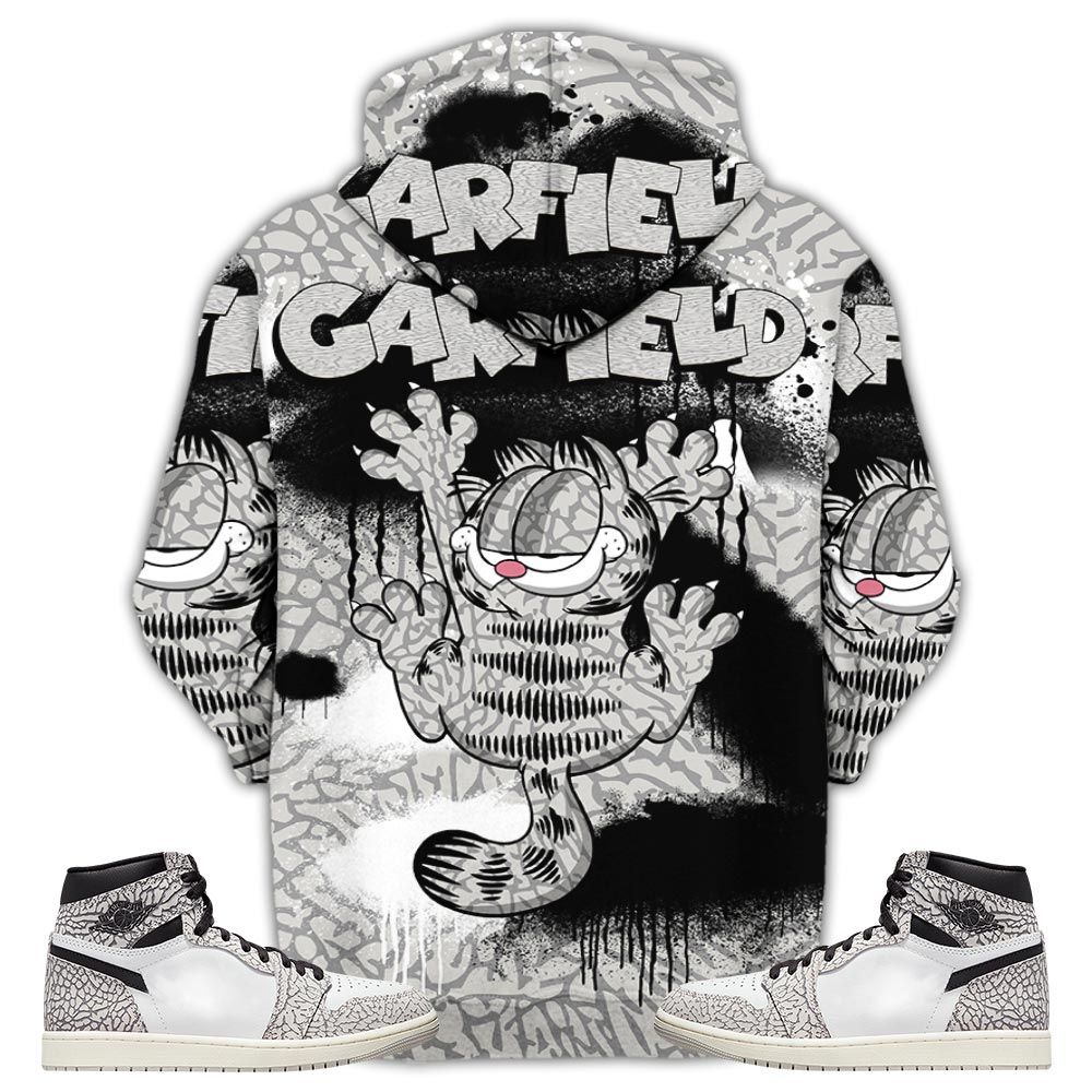 Funny Garfield Odie Sneaker Shirt Match Og Elephant 1S, Jordan 1 White Cement Hoodie Sweatshirt Tee All Over Print MKO Shirt