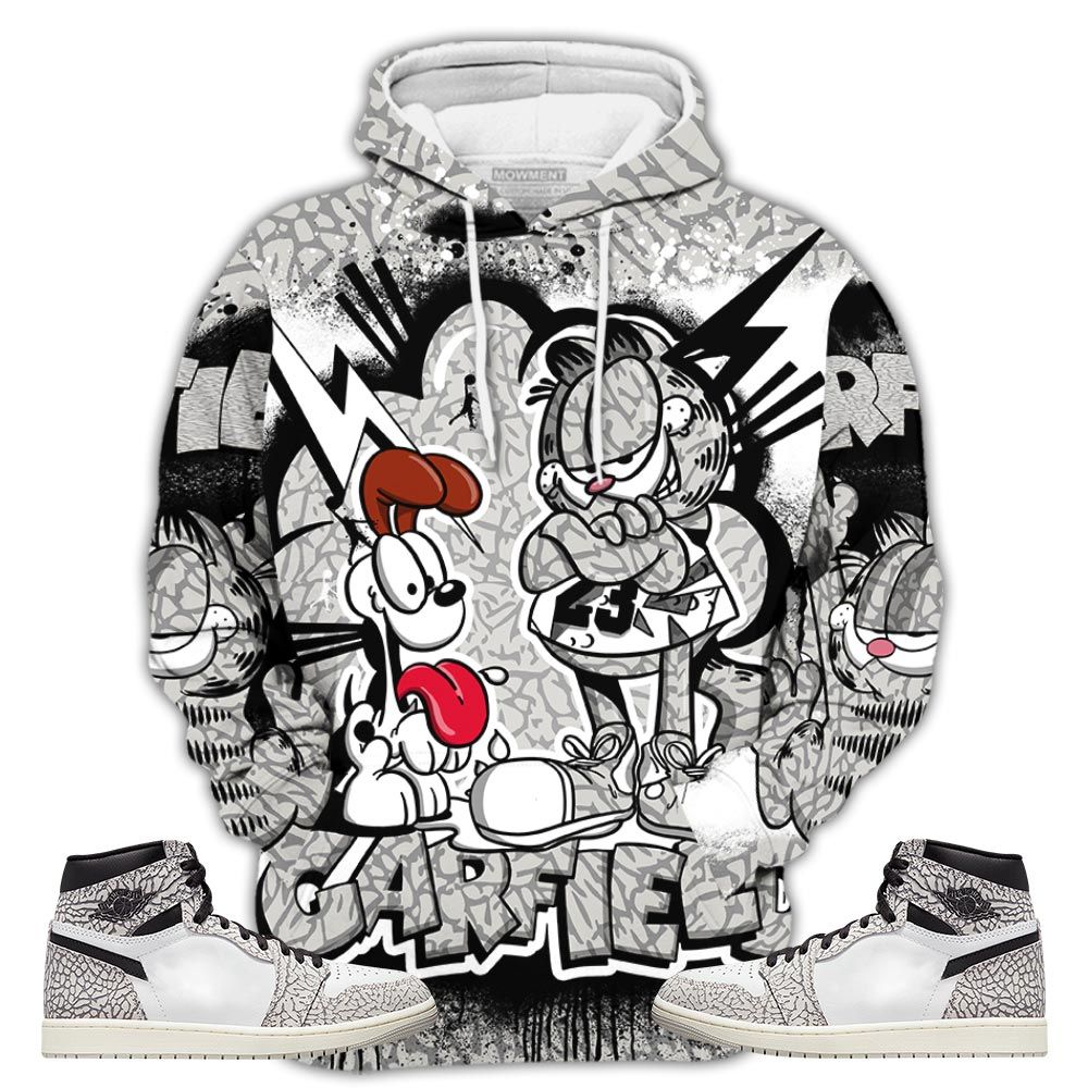 Funny Garfield Odie Sneaker Shirt Match Og Elephant 1S, Jordan 1 White Cement Hoodie Sweatshirt Tee All Over Print MKO Shirt
