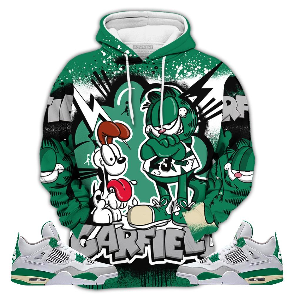 Funny Garfield Odie Sneaker Shirt Match Retro Pine Green 4S, Jordan 4 Pine Green Hoodie Sweatshirt Tee All Over Print MKO Shirt
