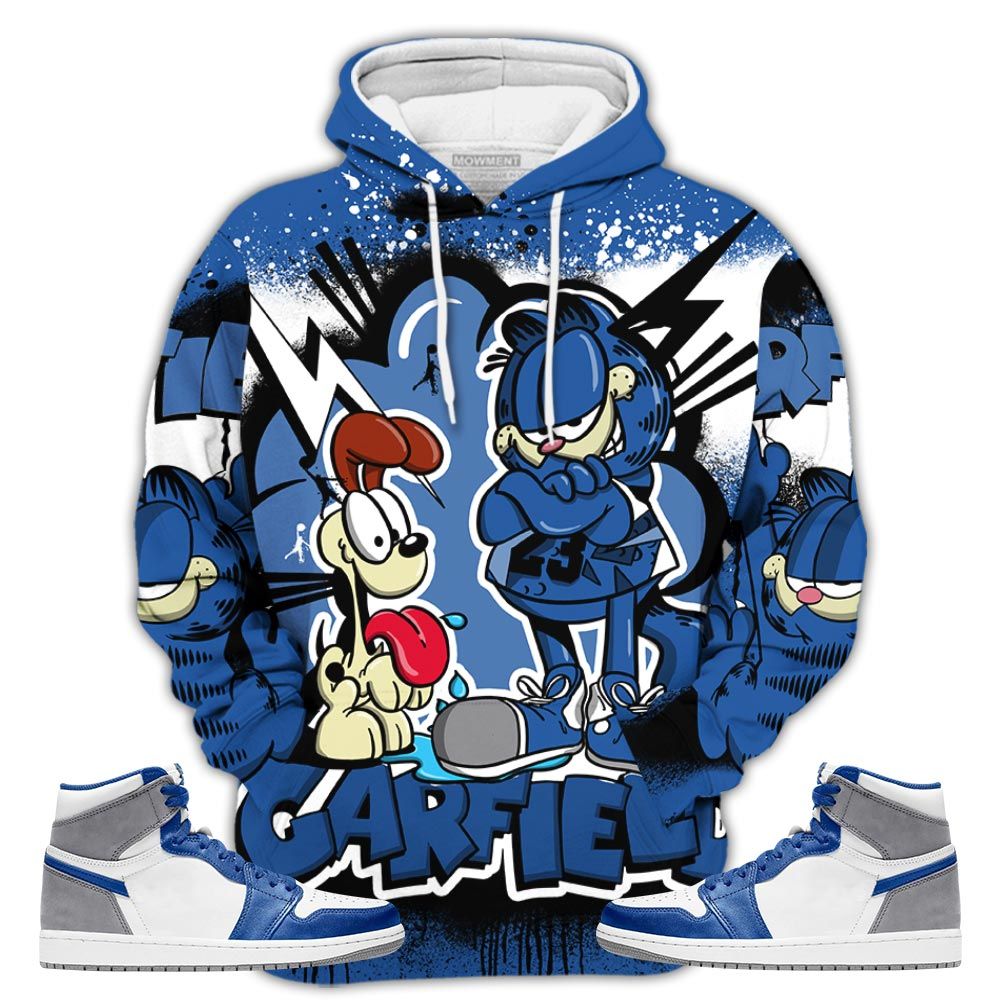 Funny Garfield Odie Sneaker Shirt Match True Blue 1S, Jordan 1 High Og True Blue Hoodie Sweatshirt Tee All Over Print MKO Shirt