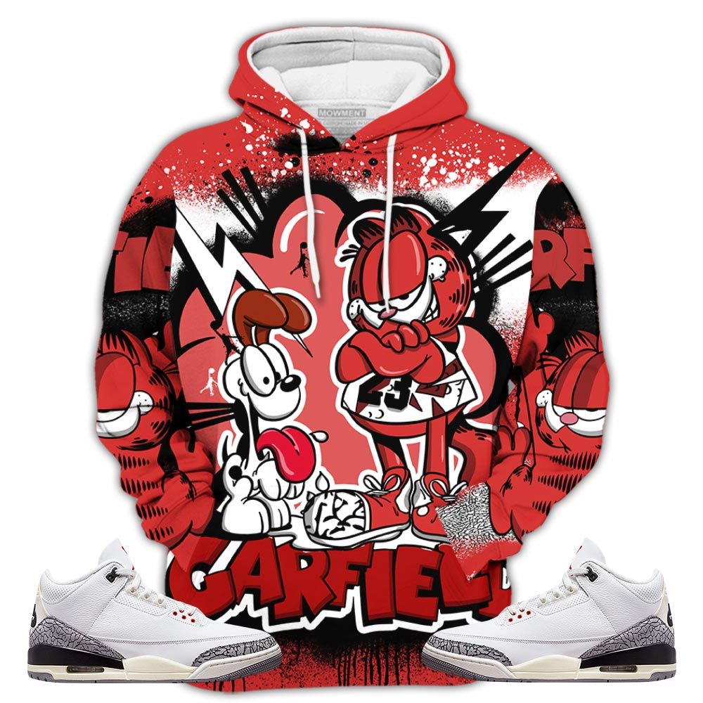 Funny Garfield Odie Sneaker Shirt Match White Cement 3S, Jordan Retro 3 White Cement Hoodie Sweatshirt Tee All Over Print MKO Shirt