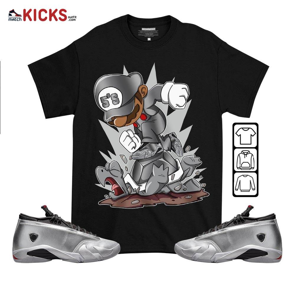 Game Crazy Sneaker Shirt Match 14 Low Metallic Silver, Jordan 14 Metallic Silver MKO T-Shirt