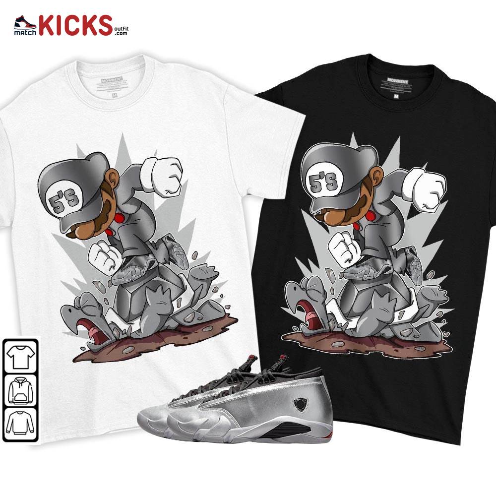 Game Crazy Sneaker Shirt Match 14 Low Metallic Silver, Jordan 14 Metallic Silver MKO T-Shirt