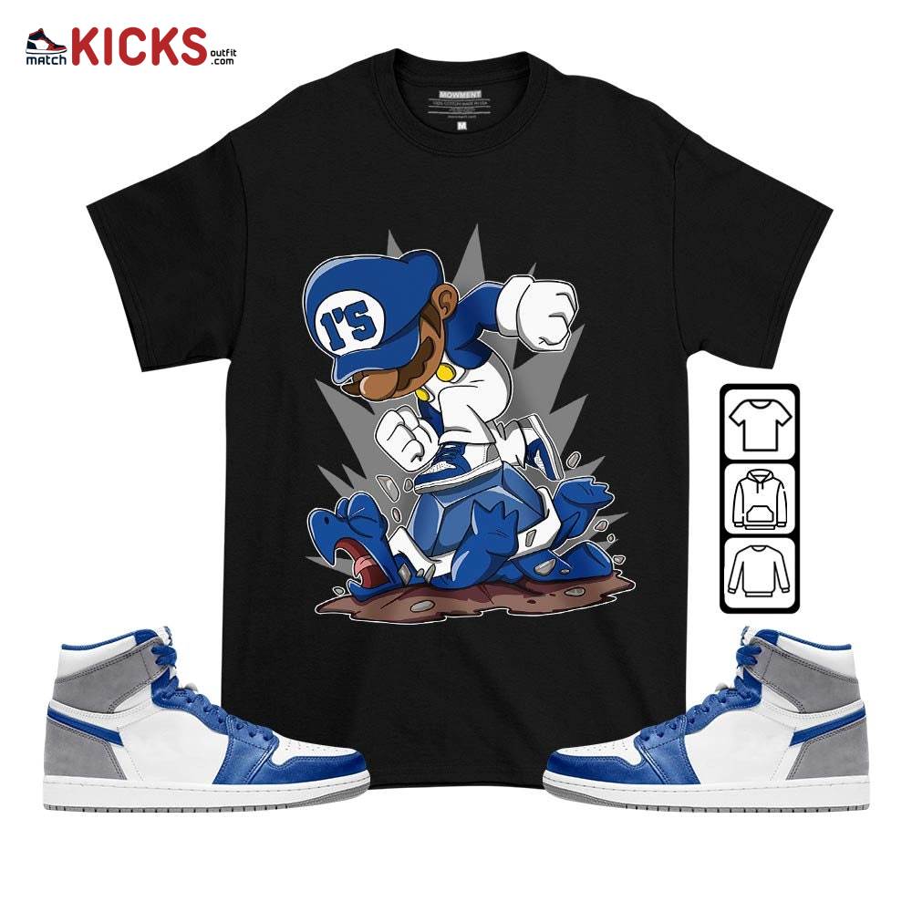 Game Crazy Sneaker Shirt Match True Blue 1s, Jordan 1 High OG True Blue MKO T-Shirt
