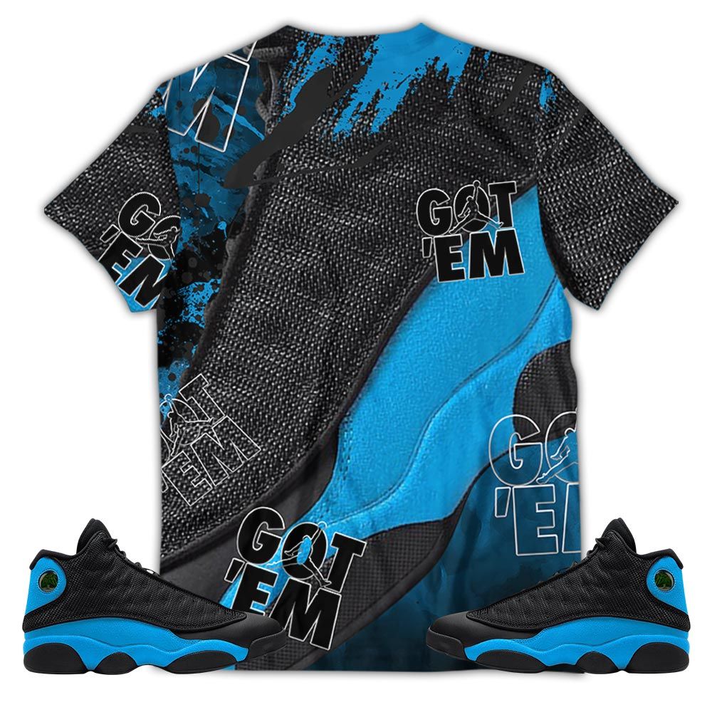 Gift Got Em Shoes Smile Sneaker Shirt Match Black University Blue 13S, Jordan 13 Black University Blue 2022 Hoodie Sweatshirt Tee All Over Print MKO Shirt