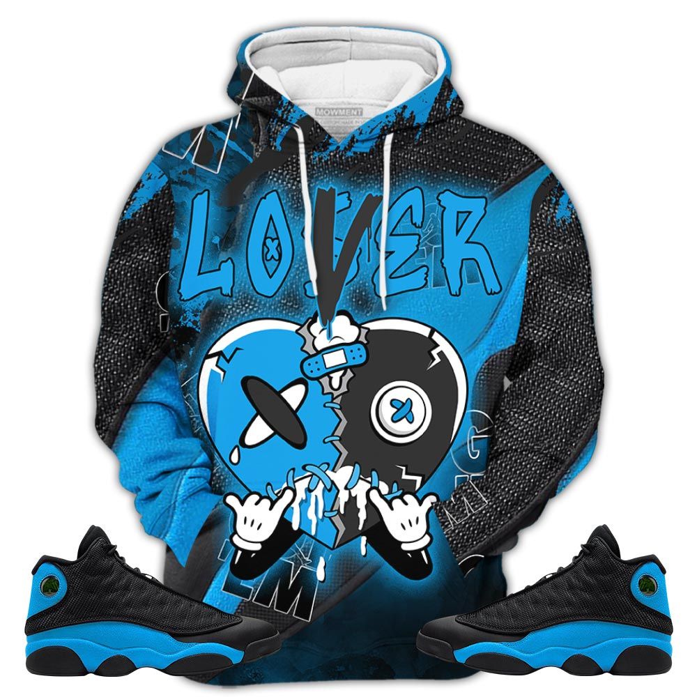 Gift Loser Lover Drip Heart Sneaker Shirt Match Black University Blue 13S, Jordan 13 Black University Blue 2022 Hoodie Sweatshirt Tee All Over Print MKO Shirt