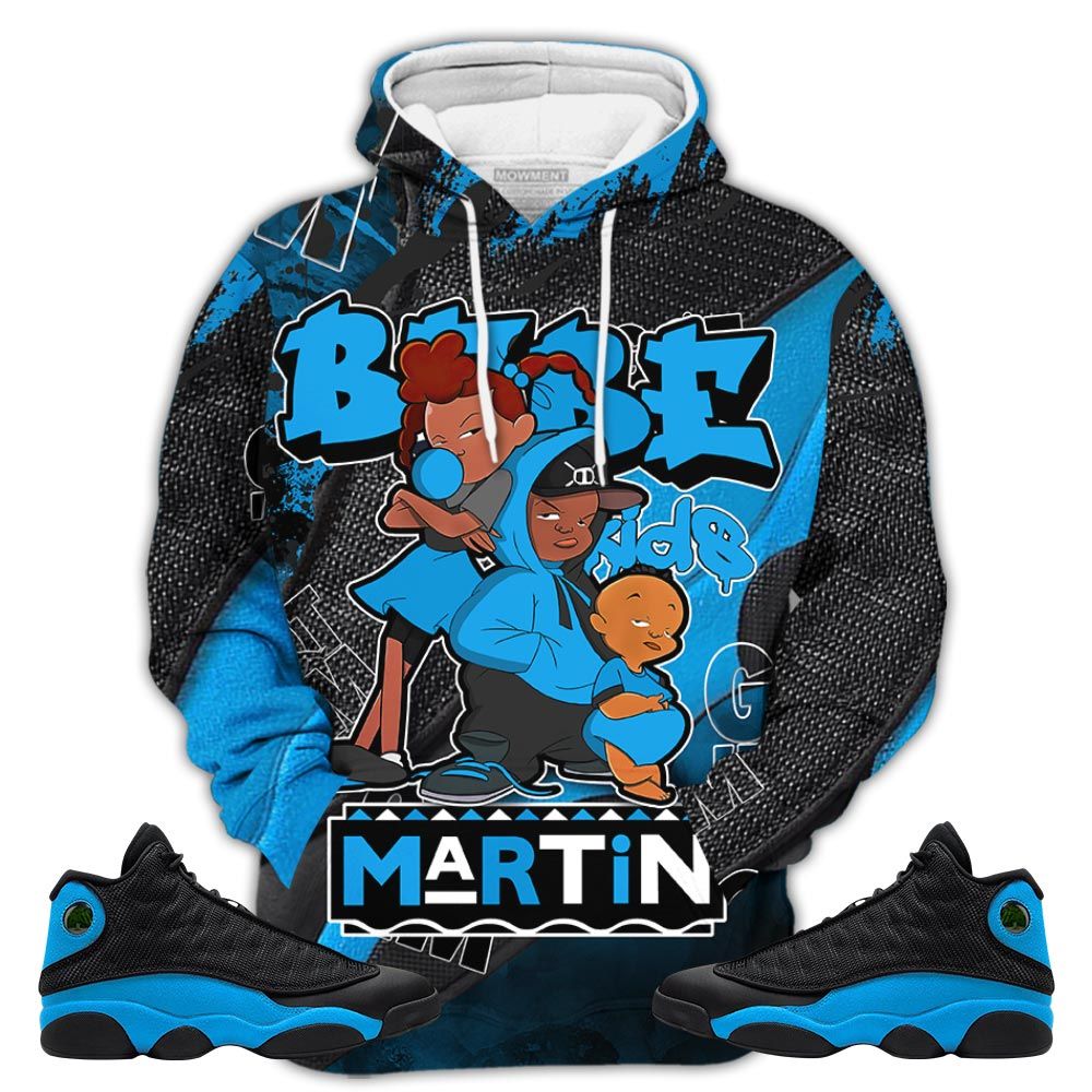 Gift Martin Babes Kids Sneaker Shirt Match Black University Blue 13S, Jordan 13 Black University Blue 2022 Hoodie Sweatshirt Tee All Over Print MKO Shirt