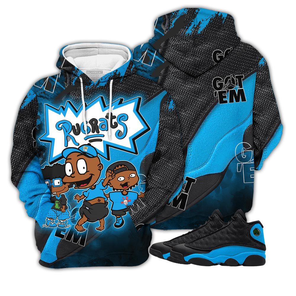 Gift Melanin Rugrats Kid Sneaker Shirt Match Black University Blue 13S, Jordan 13 Black University Blue 2022 Hoodie Sweatshirt Tee All Over Print MKO Shirt