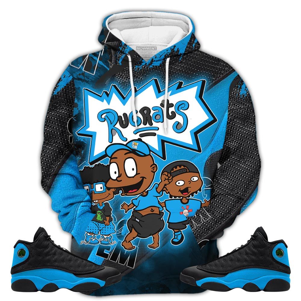 Gift Melanin Rugrats Kid Sneaker Shirt Match Black University Blue 13S, Jordan 13 Black University Blue 2022 Hoodie Sweatshirt Tee All Over Print MKO Shirt