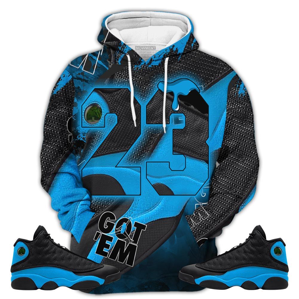 Gift Number 23 Drip Shoes Sneaker Shirt Match Black University Blue 13S, Jordan 13 Black University Blue 2022 Hoodie Sweatshirt Tee All Over Print MKO Shirt