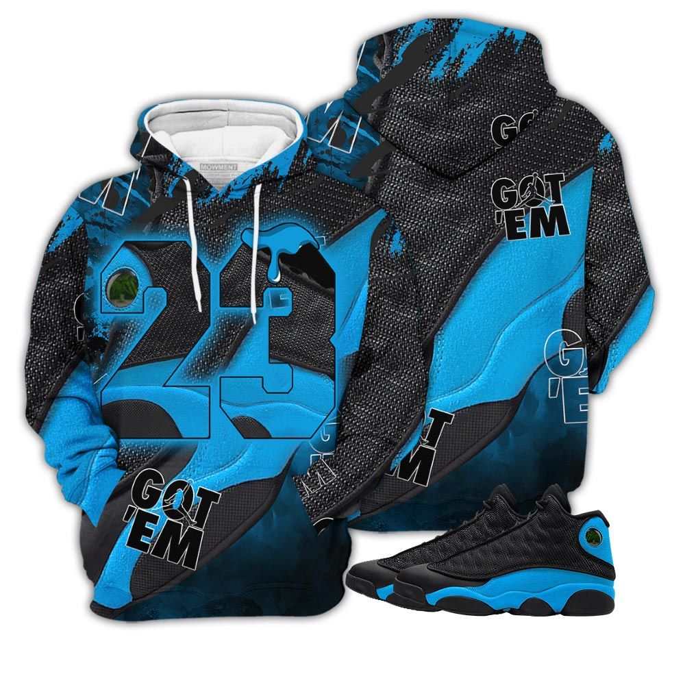 Gift Number 23 Drip Shoes Sneaker Shirt Match Black University Blue 13S, Jordan 13 Black University Blue 2022 Hoodie Sweatshirt Tee All Over Print MKO Shirt