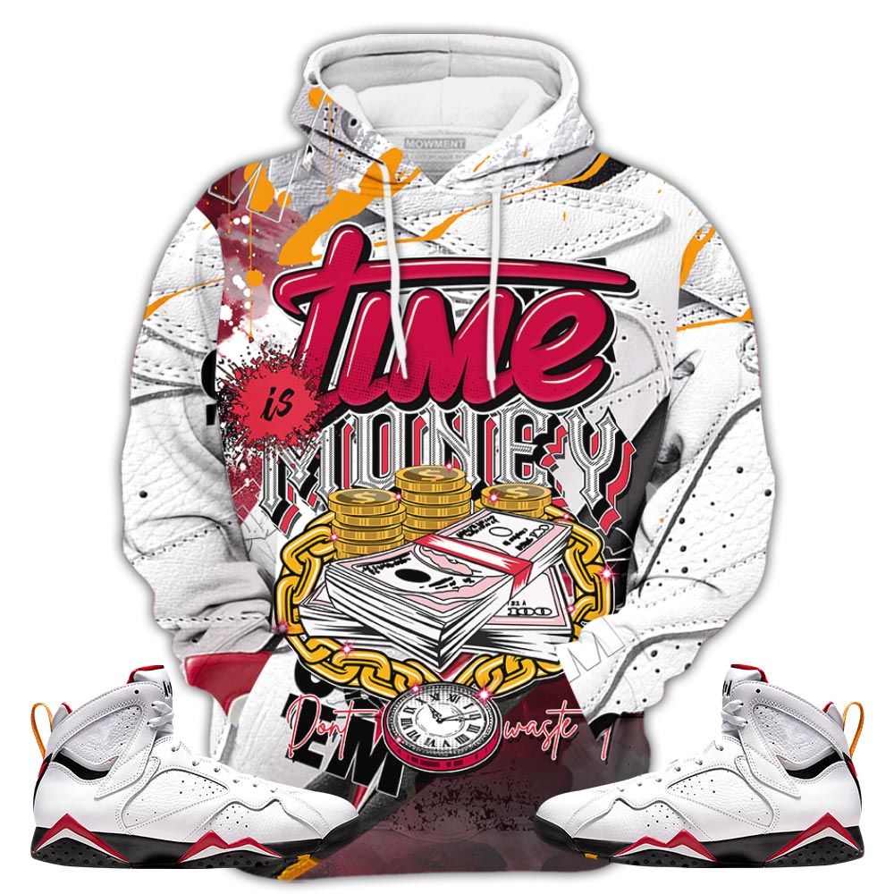 Gift Time Is Money Sneaker Shirt Match Og Cardinal 7S, Jordan 7 Retro Cardinal Hoodie Sweatshirt Tee All Over Print MKO Shirt