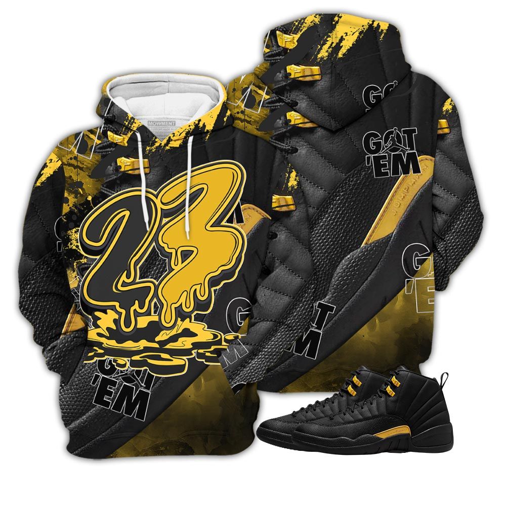 Gifts 23 Drip Sneaker Shirt Match Black Taxi 12S, Jordan 12 Retro Black Taxi Hoodie Sweatshirt Tee All Over Print MKO Shirt
