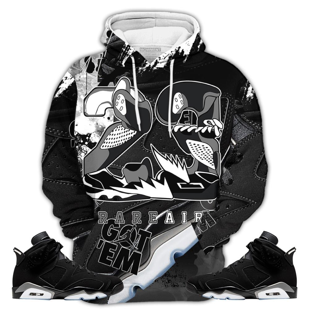 Gifts 23 Rare Air Sneaker Shirt Match Retro Metallic Silver 6S, Jordan 6 Black Chrome Hoodie Sweatshirt Tee All Over Print MKO Shirt