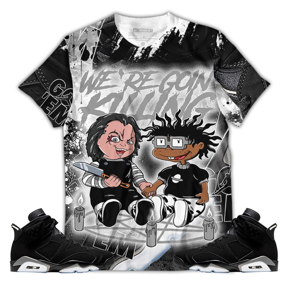 Gifts Chucky Chuckie Horror Sneaker Shirt Match Retro Metallic Silver 6S, Jordan 6 Black Chrome Hoodie Sweatshirt Tee All Over Print MKO Shirt