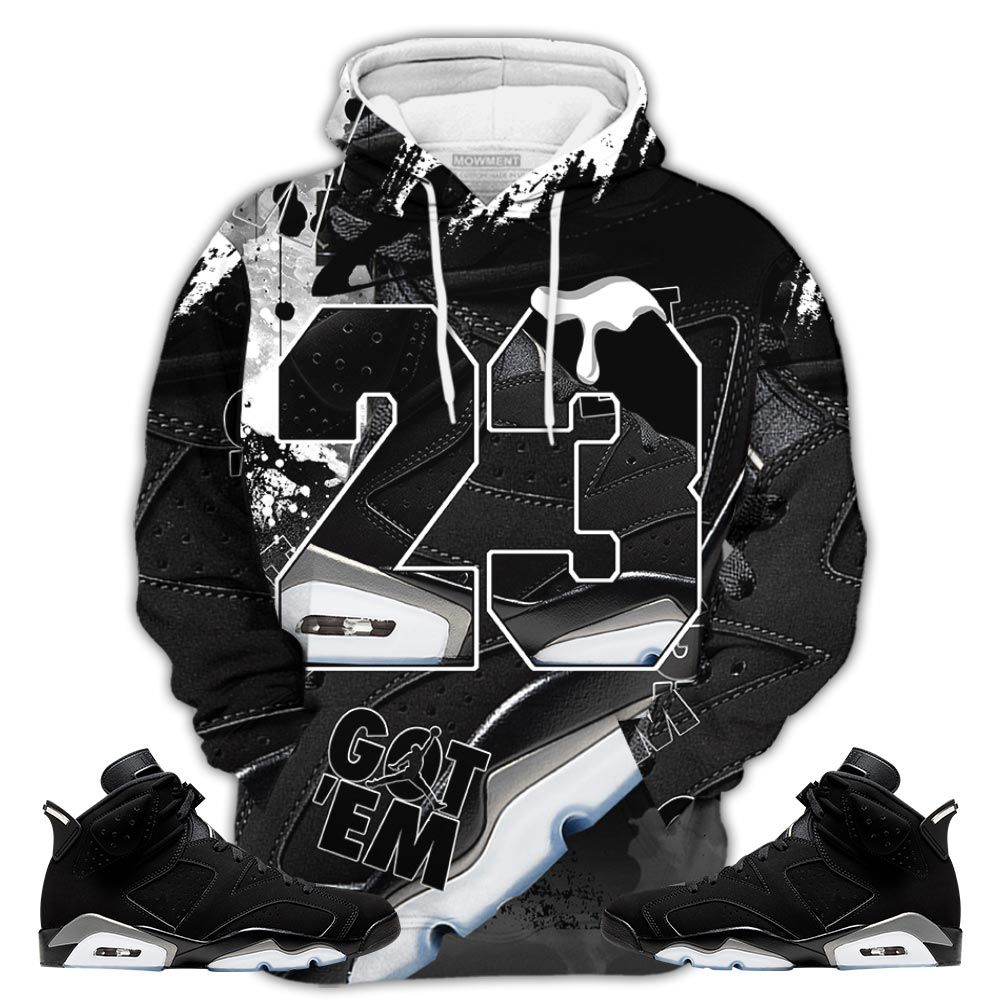 Gifts Design Number 23 Drip Shoes Sneaker Shirt Match Retro Metallic Silver 6S, Jordan 6 Black Chrome Hoodie Sweatshirt Tee All Over Print MKO Shirt