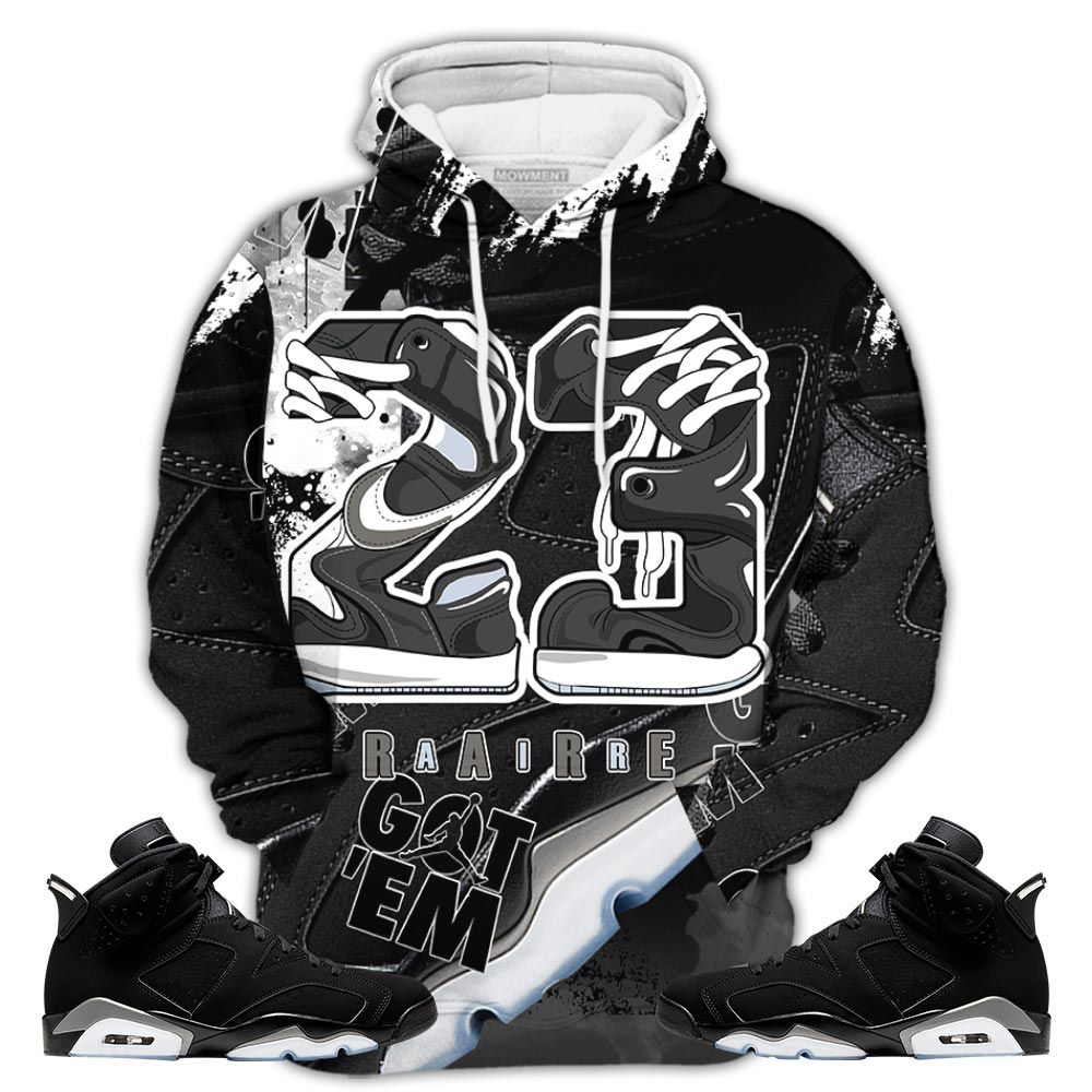 Gifts Number 23 Rare Air Sneaker Shirt Match Retro Metallic Silver 6S, Jordan 6 Black Chrome Hoodie Sweatshirt Tee All Over Print MKO Shirt