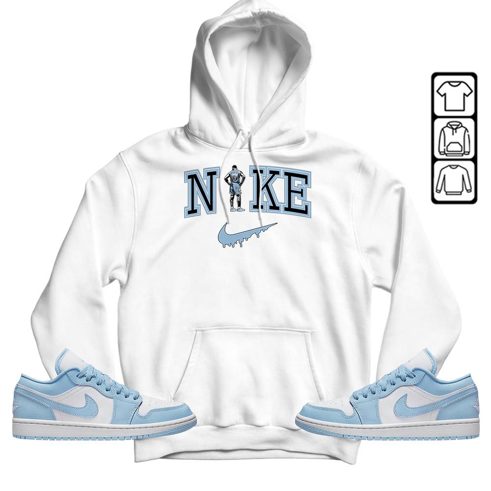 GOAT 23 Basketball Sneaker Shirt Match 1 Low Gets Icy, Jordan 1 Low Ice Blue MKO T-Shirt GOAT 23 Basketball Sneaker Shirt Match 1 Low Gets Icy, Jordan 1 Low Ice Blue MKO T-Shirt