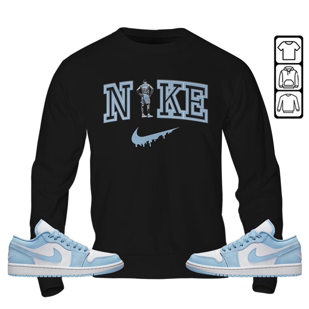 GOAT 23 Basketball Sneaker Shirt Match 1 Low Gets Icy, Jordan 1 Low Ice Blue MKO T-Shirt GOAT 23 Basketball Sneaker Shirt Match 1 Low Gets Icy, Jordan 1 Low Ice Blue MKO T-Shirt