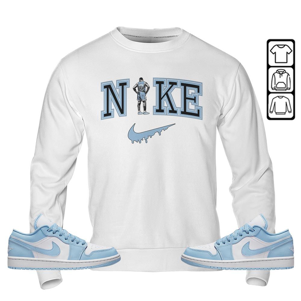 GOAT 23 Basketball Sneaker Shirt Match 1 Low Gets Icy, Jordan 1 Low Ice Blue MKO T-Shirt GOAT 23 Basketball Sneaker Shirt Match 1 Low Gets Icy, Jordan 1 Low Ice Blue MKO T-Shirt