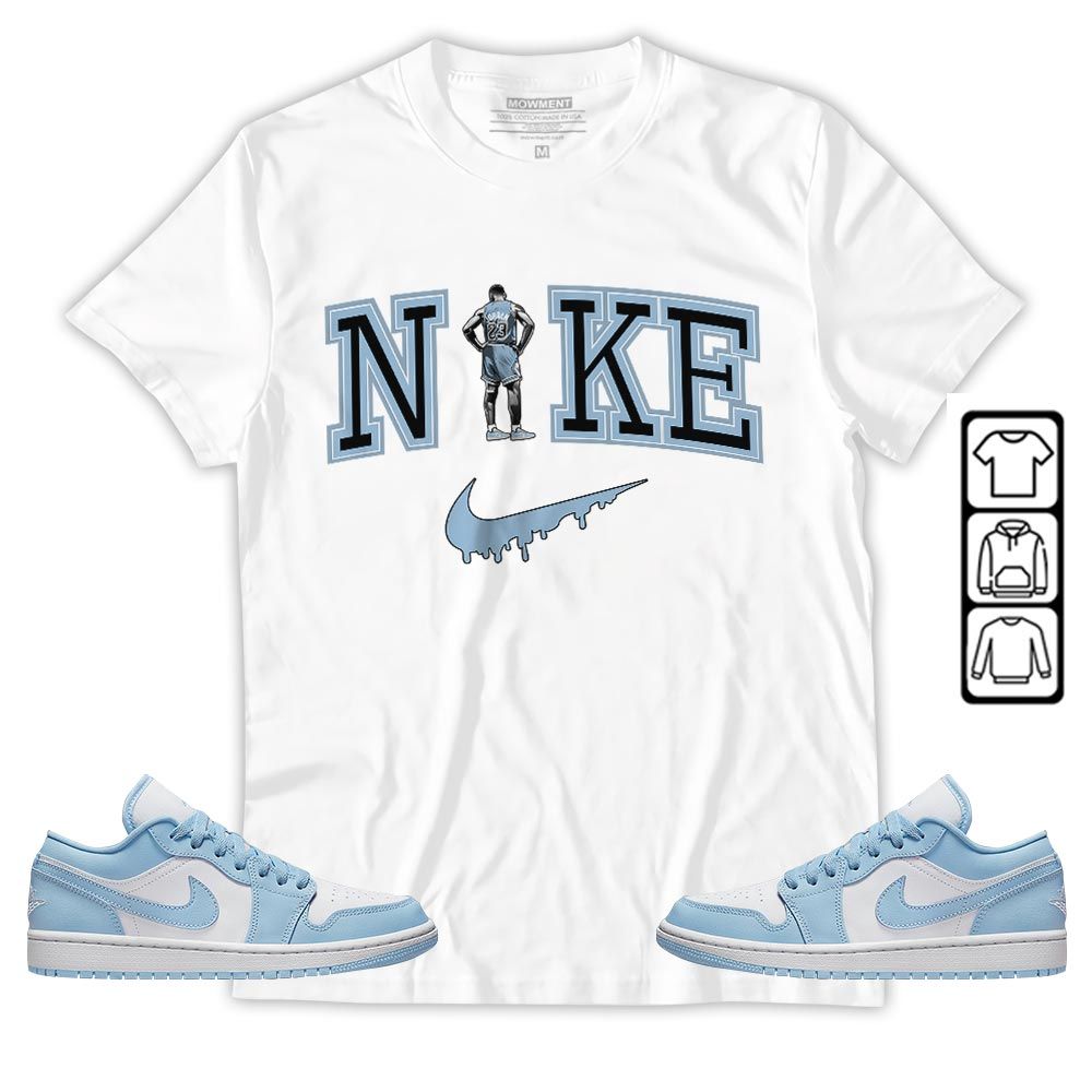 GOAT 23 Basketball Sneaker Shirt Match 1 Low Gets Icy, Jordan 1 Low Ice Blue MKO T-Shirt GOAT 23 Basketball Sneaker Shirt Match 1 Low Gets Icy, Jordan 1 Low Ice Blue MKO T-Shirt