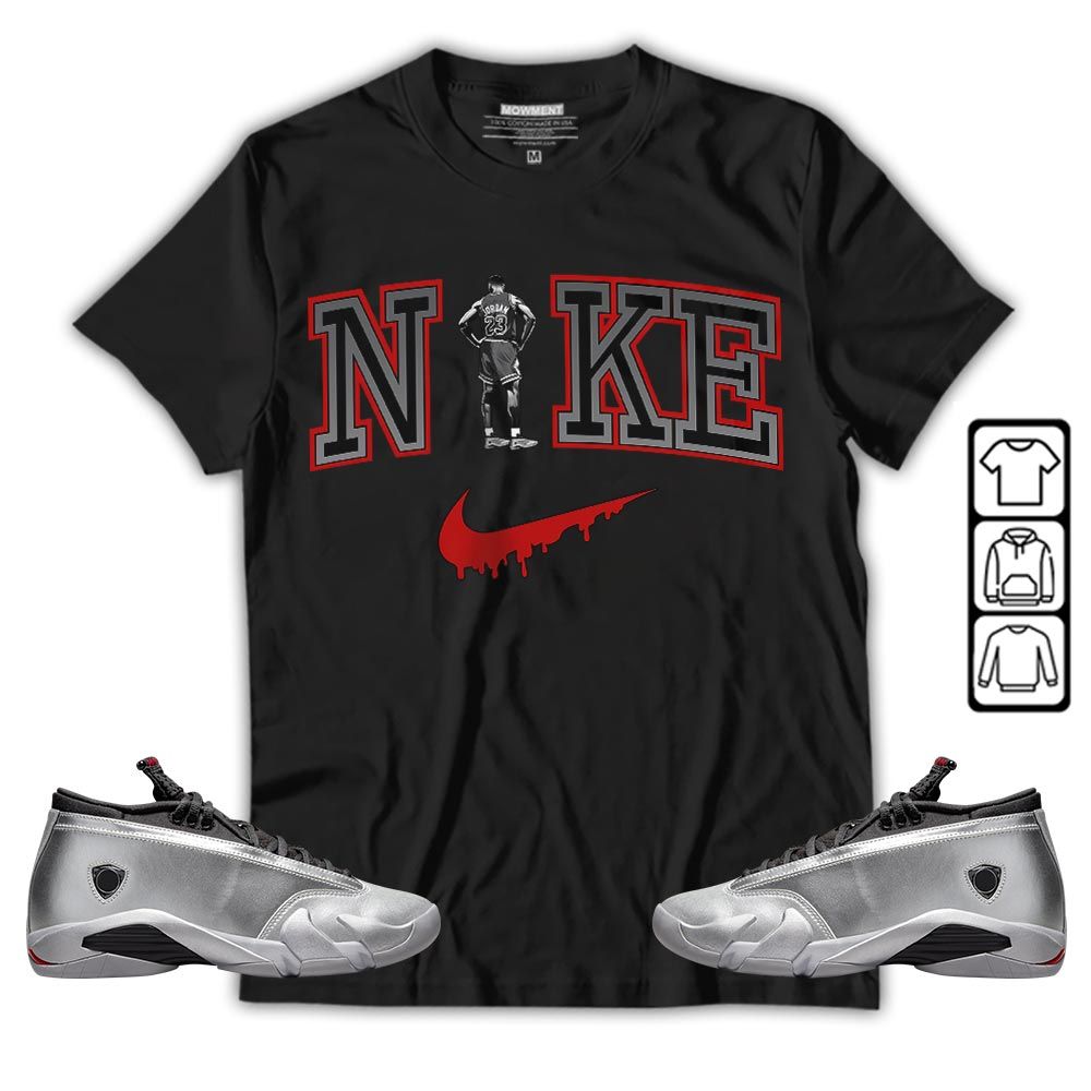 GOAT 23 Basketball Sneaker Shirt Match 14 Low Metallic Silver, Jordan 14 Metallic Silver MKO T-Shirt
