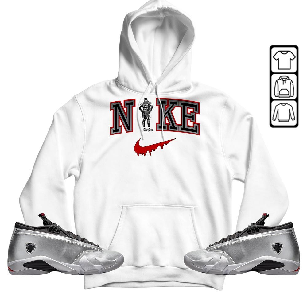GOAT 23 Basketball Sneaker Shirt Match 14 Low Metallic Silver, Jordan 14 Metallic Silver MKO T-Shirt
