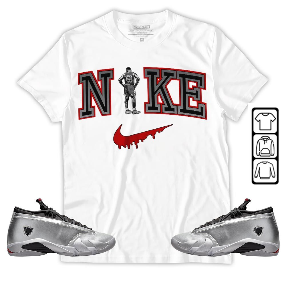 GOAT 23 Basketball Sneaker Shirt Match 14 Low Metallic Silver, Jordan 14 Metallic Silver MKO T-Shirt GOAT 23 Basketball Sneaker Shirt Match 14 Low Metallic Silver, Jordan 14 Metallic Silver MKO T-Shirt