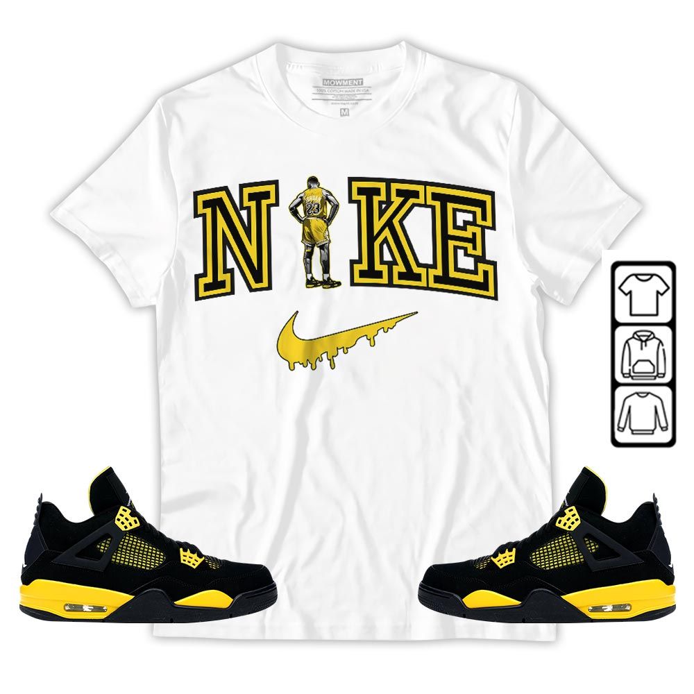 GOAT 23 Basketball Sneaker Shirt Match 2023 Thunder 4s, Jordan Retro 4 Thunder MKO T-Shirt