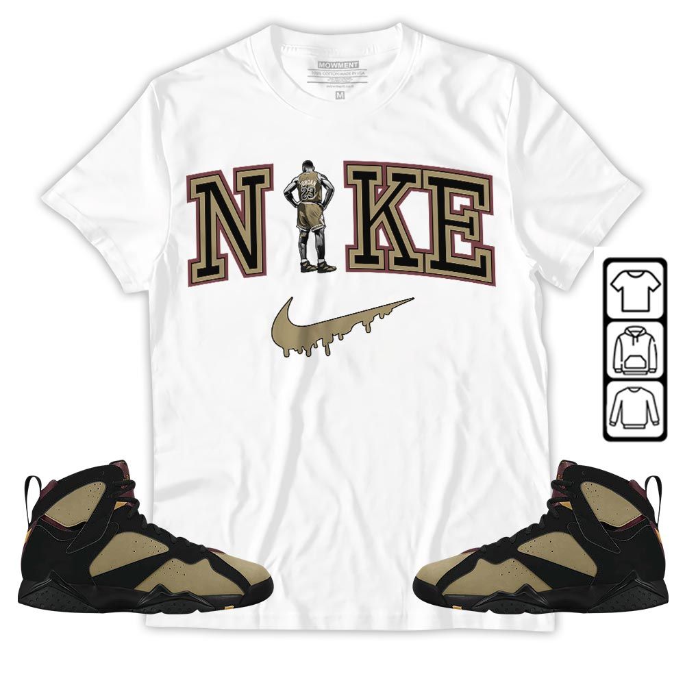 GOAT 23 Basketball Sneaker Shirt Match Black Cherrywood 7s, Jordan 7 Black Olive MKO T-Shirt GOAT 23 Basketball Sneaker Shirt Match Black Cherrywood 7s, Jordan 7 Black Olive MKO T-Shirt
