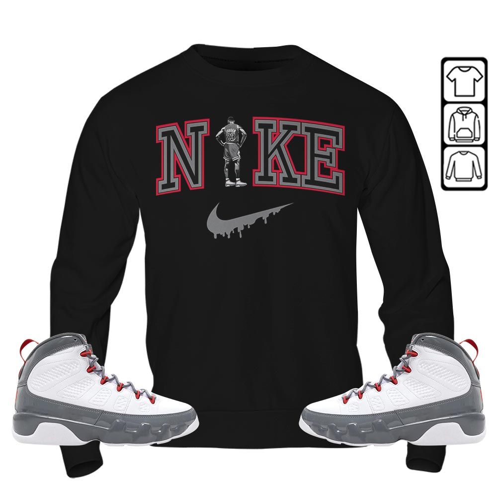 GOAT 23 Basketball Sneaker Shirt Match Grey Fire Red 9s, Jordan 9 Retro Fire Red MKO T-Shirt GOAT 23 Basketball Sneaker Shirt Match Grey Fire Red 9s, Jordan 9 Retro Fire Red MKO T-Shirt