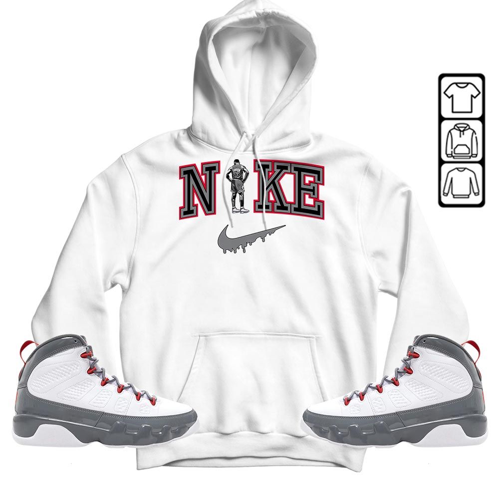 GOAT 23 Basketball Sneaker Shirt Match Grey Fire Red 9s, Jordan 9 Retro Fire Red MKO T-Shirt GOAT 23 Basketball Sneaker Shirt Match Grey Fire Red 9s, Jordan 9 Retro Fire Red MKO T-Shirt