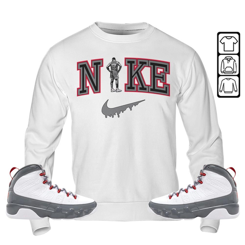 GOAT 23 Basketball Sneaker Shirt Match Grey Fire Red 9s, Jordan 9 Retro Fire Red MKO T-Shirt GOAT 23 Basketball Sneaker Shirt Match Grey Fire Red 9s, Jordan 9 Retro Fire Red MKO T-Shirt