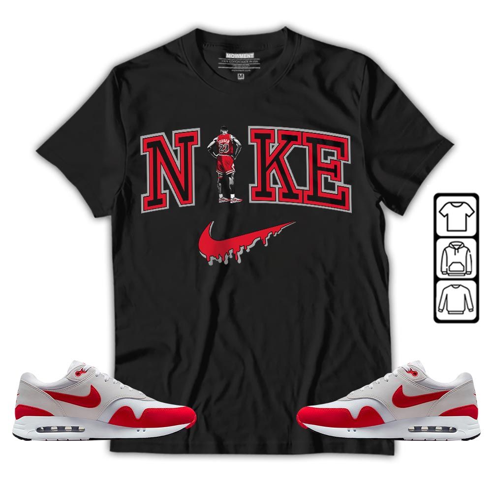 GOAT 23 Basketball Sneaker Shirt Match Max 1 86 University Red, Air Max 1 86 Big Bubble MKO T-Shirt