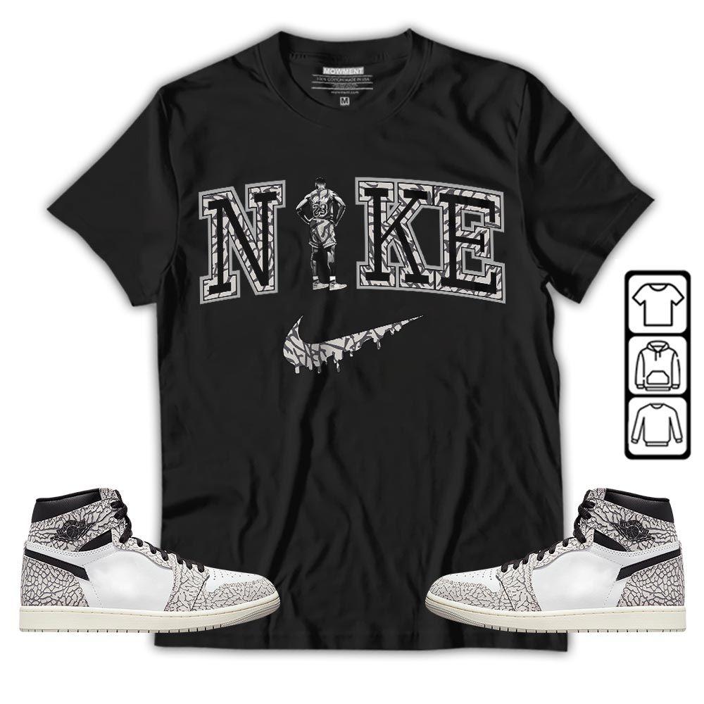 GOAT 23 Basketball Sneaker Shirt Match OG Elephant 1s, Jordan 1 White Cement MKO T-Shirt