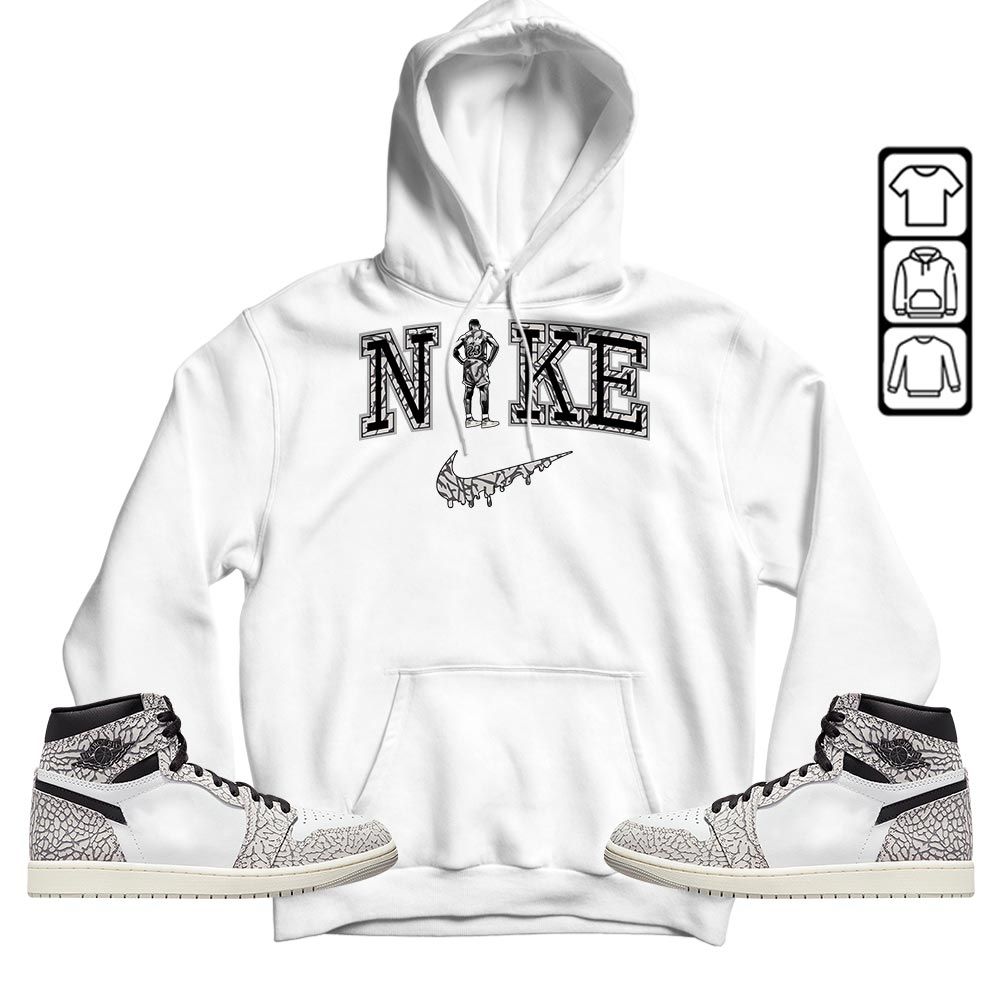 GOAT 23 Basketball Sneaker Shirt Match OG Elephant 1s, Jordan 1 White Cement MKO T-Shirt