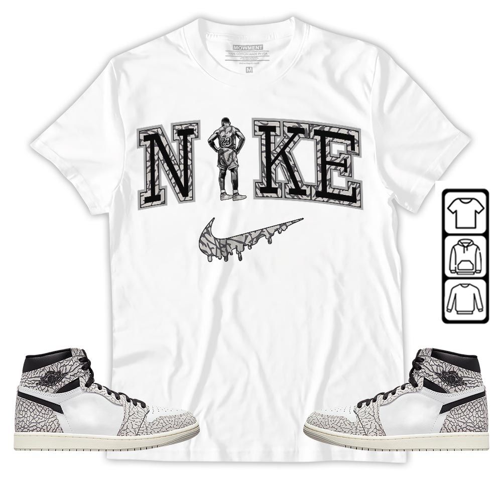 GOAT 23 Basketball Sneaker Shirt Match OG Elephant 1s, Jordan 1 White Cement MKO T-Shirt