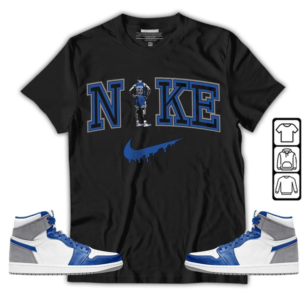 GOAT 23 Basketball Sneaker Shirt Match True Blue 1s, Jordan 1 High OG True Blue MKO T-Shirt