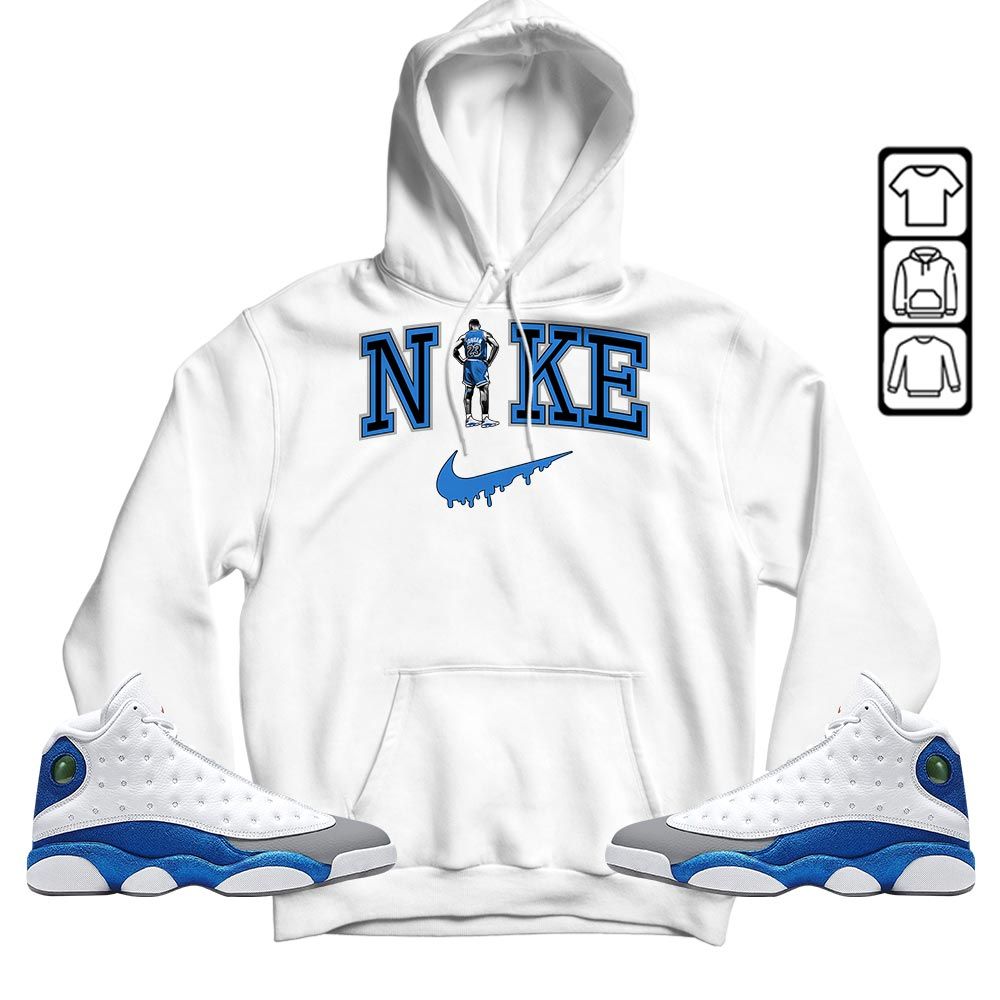 GOAT 23 Basketball Sneaker Shirt Match White French Blue 13s, Jordan 13 French Blue MKO T-Shirt