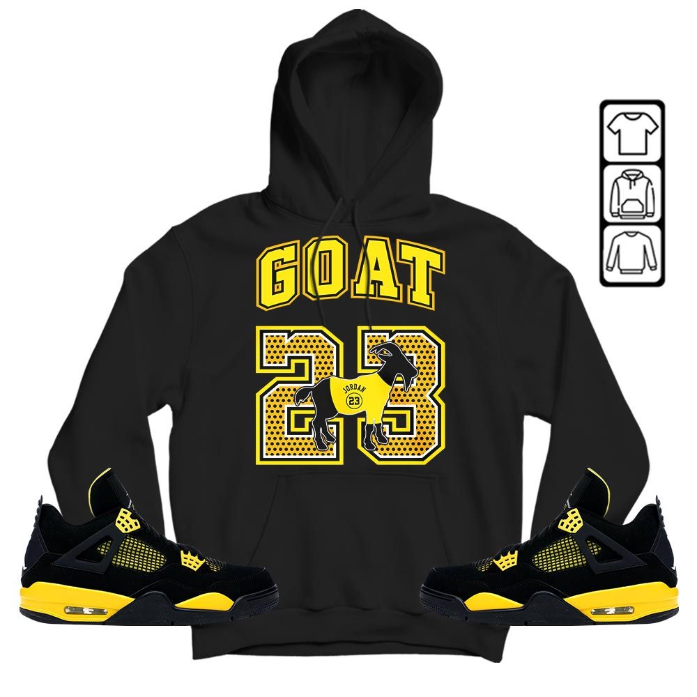 Goat 23 Jordan Sneaker Shirt Match 2023 Thunder 4s, Jordan Retro 4 Thunder MKO T-Shirt Goat 23 Jordan Sneaker Shirt Match 2023 Thunder 4s, Jordan Retro 4 Thunder MKO T-Shirt