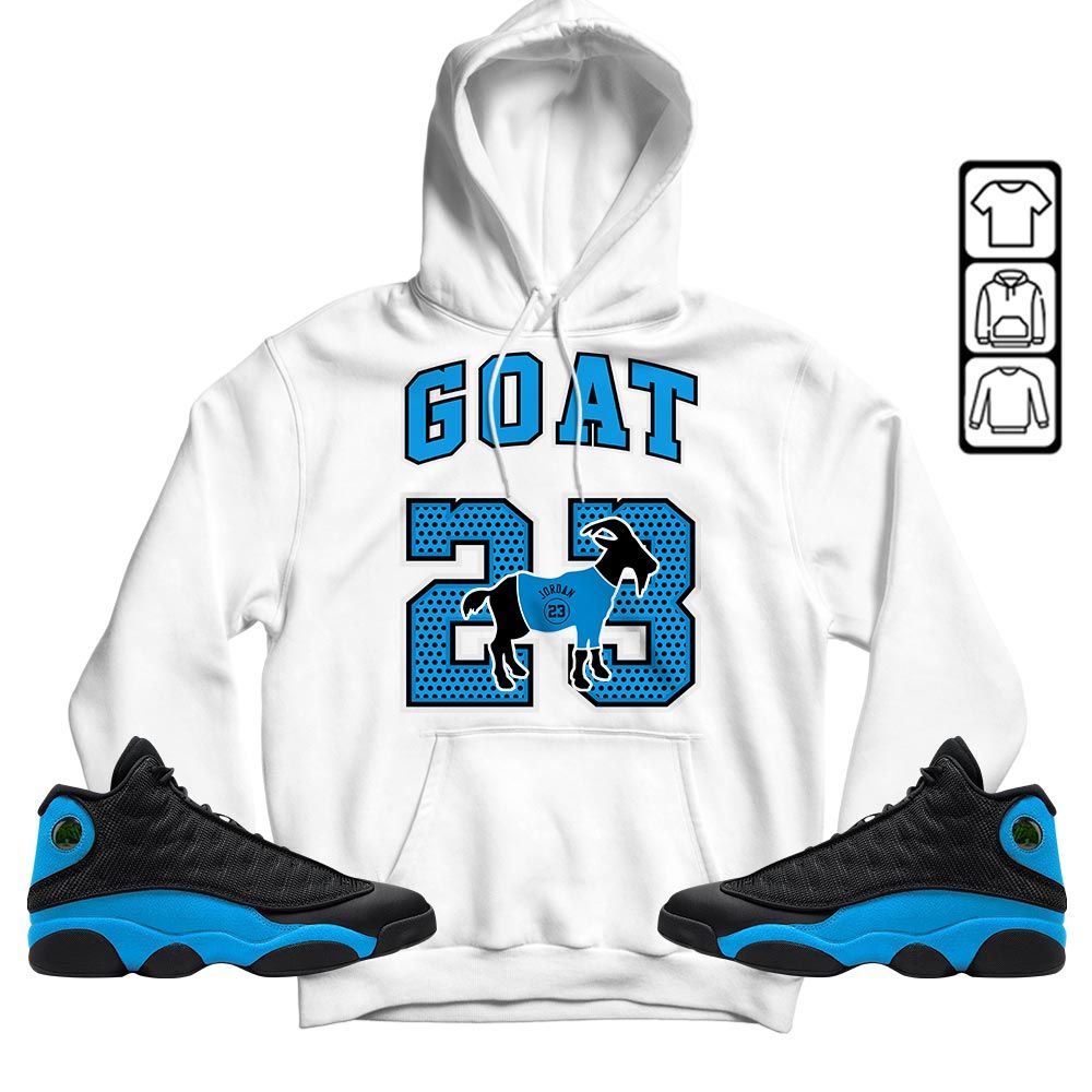 Goat 23 Jordan Sneaker Shirt Match Black University Blue 13s, Jordan 13 Black University Blue 2022 MKO T-Shirt