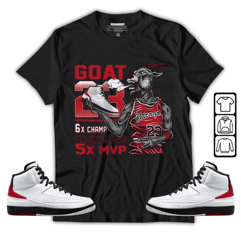 Goat MVP Sneaker Shirt Match 2 Chicago Varsity Red, Jordan Retro 2 Chicago MKO T-Shirt Goat MVP Sneaker Shirt Match 2 Chicago Varsity Red, Jordan Retro 2 Chicago MKO T-Shirt