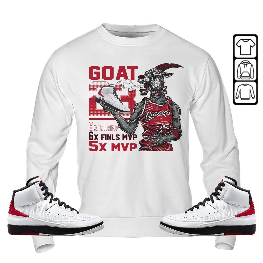 Goat MVP Sneaker Shirt Match 2 Chicago Varsity Red, Jordan Retro 2 Chicago MKO T-Shirt Goat MVP Sneaker Shirt Match 2 Chicago Varsity Red, Jordan Retro 2 Chicago MKO T-Shirt