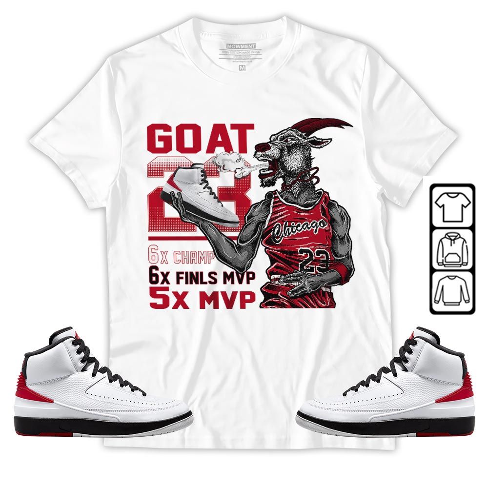 Goat MVP Sneaker Shirt Match 2 Chicago Varsity Red, Jordan Retro 2 Chicago MKO T-Shirt Goat MVP Sneaker Shirt Match 2 Chicago Varsity Red, Jordan Retro 2 Chicago MKO T-Shirt