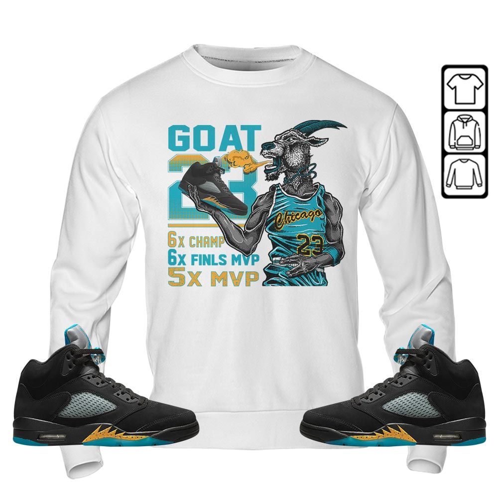 Goat MVP Sneaker Shirt Match 2023 Retro Aqua 5s, Jordan 5 Aqua MKO Sweatshirt Goat MVP Sneaker Shirt Match 2023 Retro Aqua 5s, Jordan 5 Aqua MKO Sweatshirt