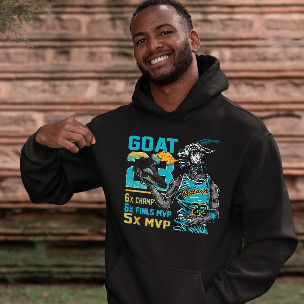Goat MVP Sneaker Shirt Match 2023 Retro Aqua 5s, Jordan 5 Aqua MKO Sweatshirt Goat MVP Sneaker Shirt Match 2023 Retro Aqua 5s, Jordan 5 Aqua MKO Sweatshirt