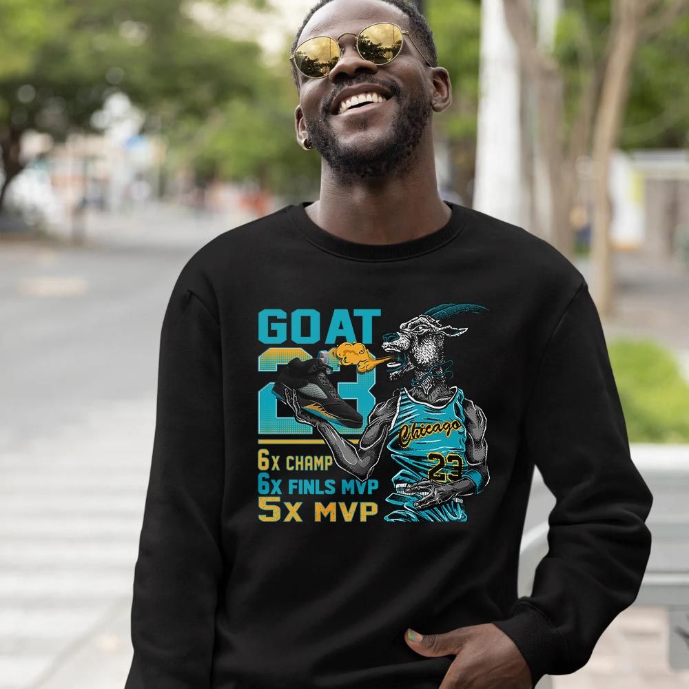 Goat MVP Sneaker Shirt Match 2023 Retro Aqua 5s, Jordan 5 Aqua MKO Sweatshirt Goat MVP Sneaker Shirt Match 2023 Retro Aqua 5s, Jordan 5 Aqua MKO Sweatshirt